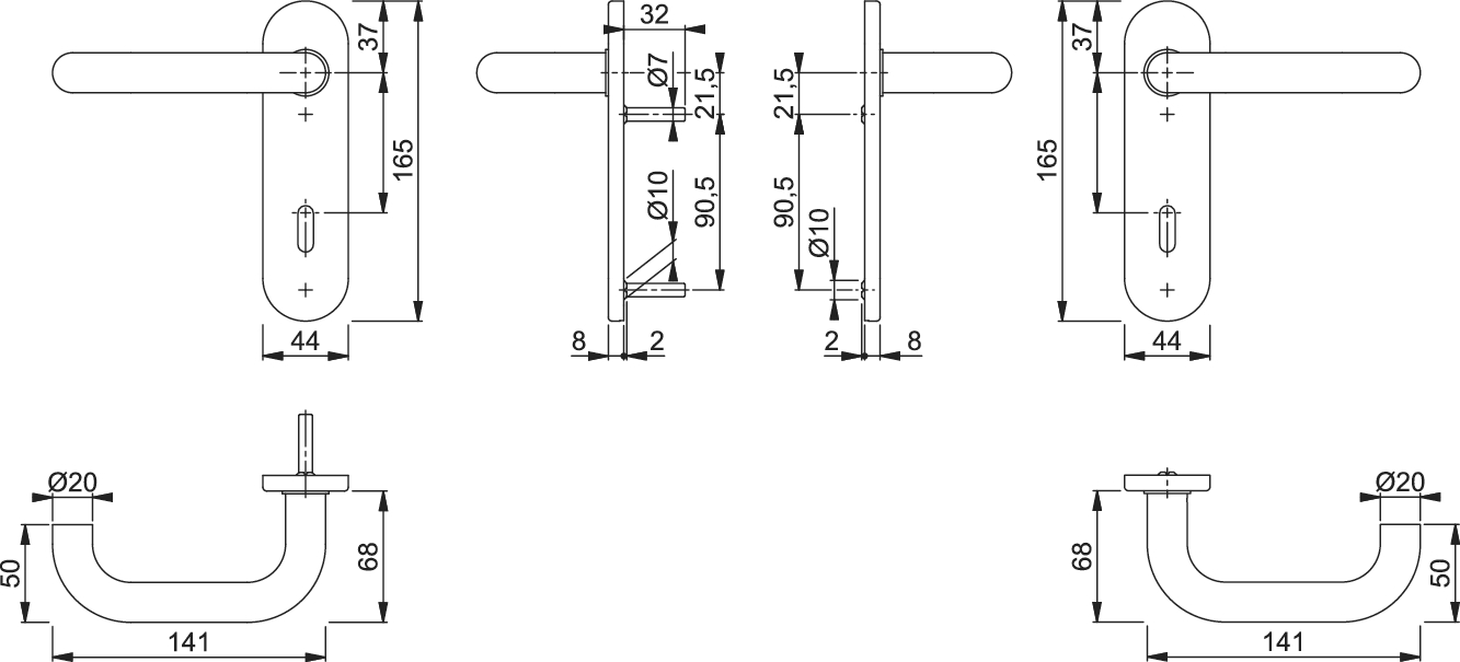 Hoppe Paris Edelstahl Kurzschildgarnitur F69 E1400Z/353K, 3289348, 3289495, 3289508, 3306187